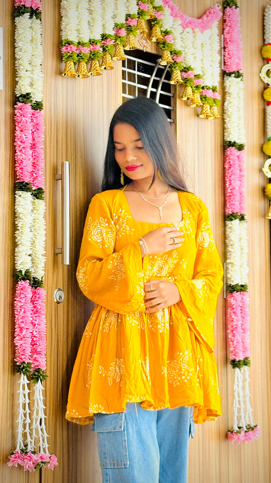 Phoolkari Soft Yellow Kurti