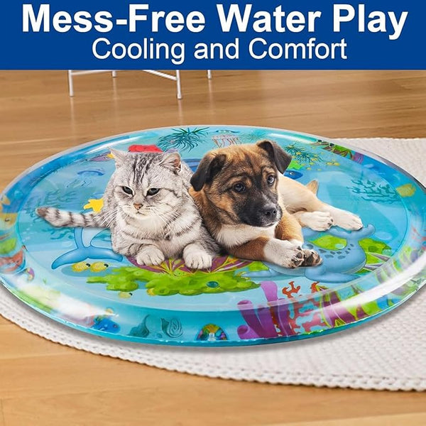 Water Filled Inflatable Play Mat with Floating Sea Pieces, Ocean Print Tummy Time Mat with Air Border and Water Chamber