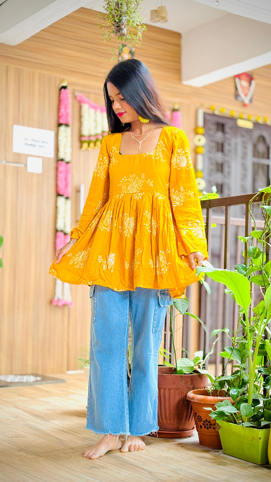 Phoolkari Soft Yellow Kurti