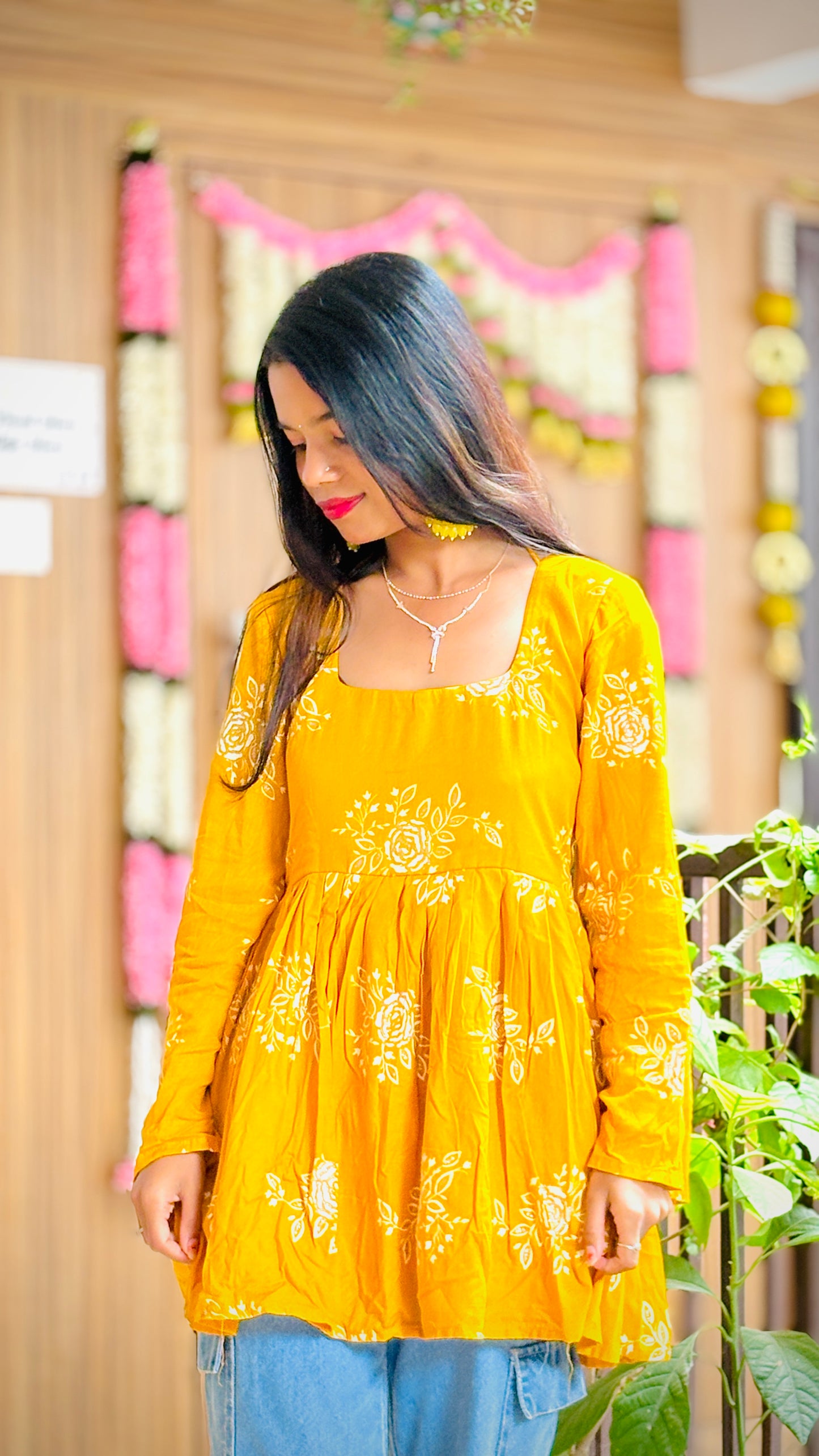 Phoolkari Soft Yellow Kurti
